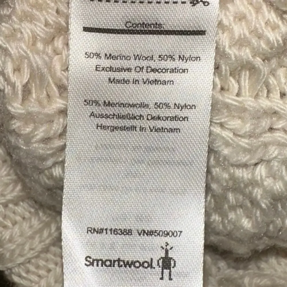 Smartwool‎ Merino Wool Cable Knit Pom Beanie Hat Cream Ivory OS